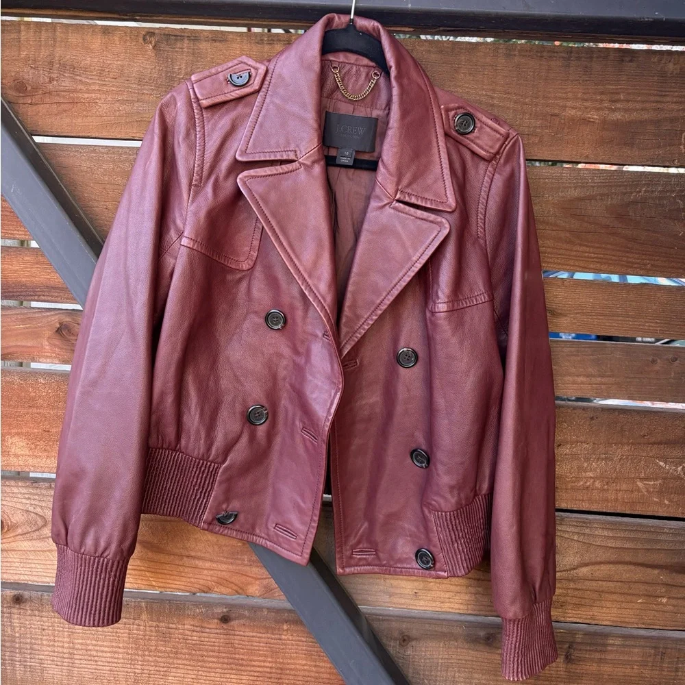 J. Crew Collection Leather Jacket oxblood - sz 10 - Picture 7 of 7